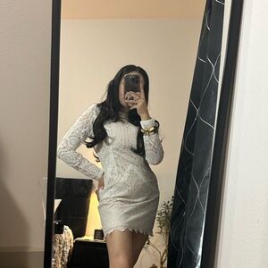 Missguided White Lace Long Sleeve Mini Dress - Size 12